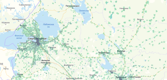 Зона покрытия МТС на карте Новосибирск 